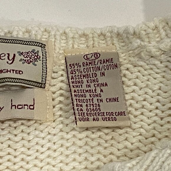 Vintage Ashley Hand Knit Cardigan Sweater Size L Short Sleeve Button Up Floral - Picture 7 of 7